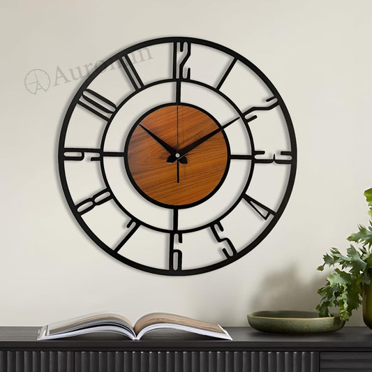 Auromin Metal Wall Clock for Living Room, Bedroom, Hall, Kitchen, Office | Numeral Designer Modern Wall Watch for Home Decor | Decorative Big Size Hanging Wall Clock | Battery Operated Clock