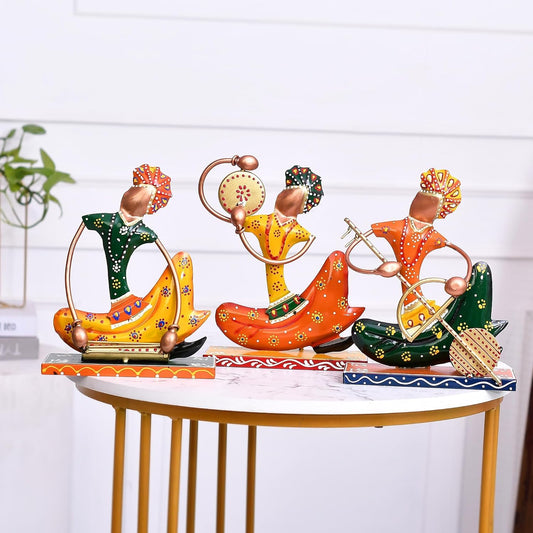 KUTUMBH Metal Nagpuri Musician Decorative Showpiece | Handcrafted Sculpture of Traditional Nagpuri Musician| Perfect for Home, Office, Music Room (Multi-Colour)